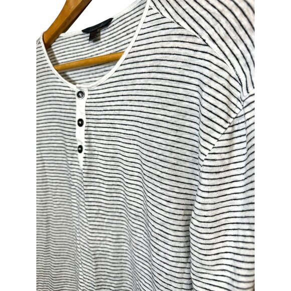 John Varvatos Linen Blend Striped Henley Shirt Men’s Large – Black White Casual - Picture 2 of 6